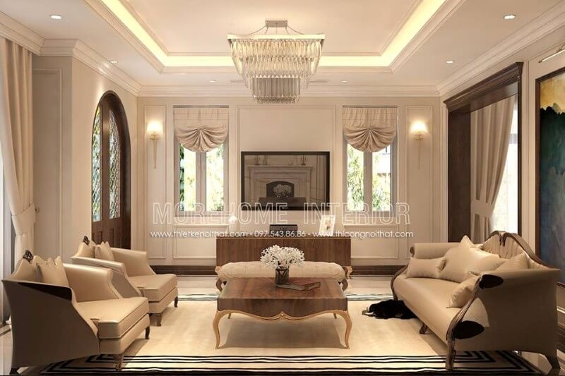 Sofa phòng khách biệt thự gỗ óc chó với độ chắc chắn cao, có khả năng chịu lực tốt và có khả năng uốn cong tốt, đây làm sản phẩm tuyệt vời dành cho gia chủ Thiết kế nội thất
