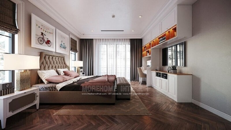 Giường ngủ bọc nệm phong cách đương đại đẹp, sang trọng cho phòng bé trai. Thiết kế nội thất nhà phố