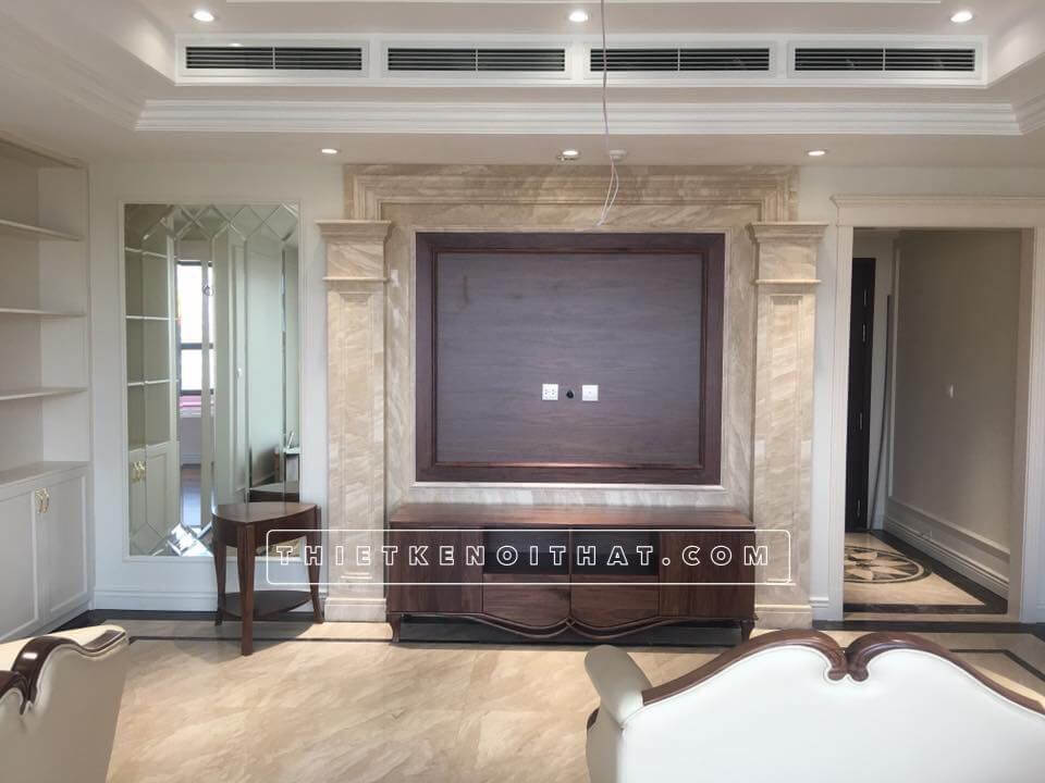 Thi công nội thất phòng khách chung cư cao cấp tân cổ điển Thi công phòng đẹp, hiện đại và sang trọng