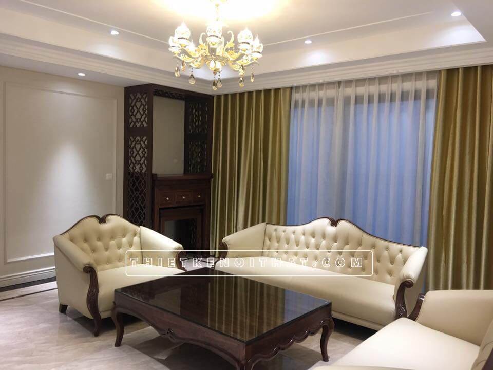 Bàn thờ tủ 2 tầng có ngăn kéo được đặt trong khu vực trang nghiêm nhất trong phòng khách Thi công phòng đẹp, hiện đại và sang trọng