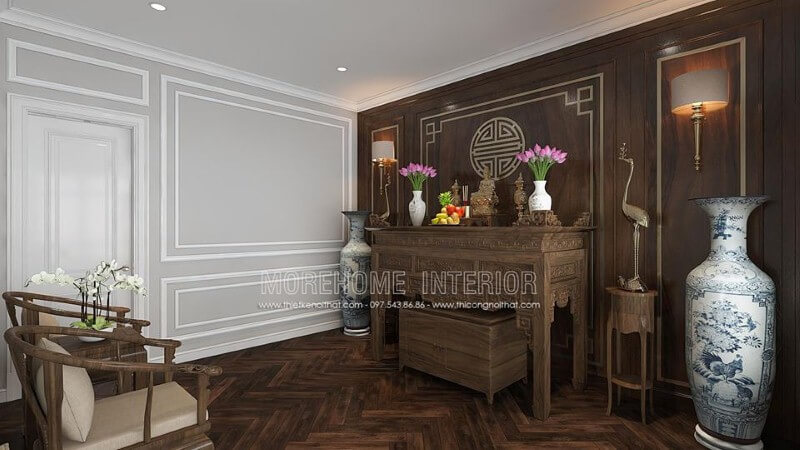 Thiết kế phòng thờ gỗ óc chó đẹp cho nhà chung cư cao cấp, nhà phố, biệt thự. Thiết kế nội thất