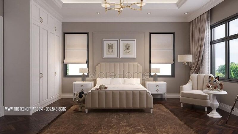 Mẫu thiết kế tủ quần áo tân cổ điển với kiểu dáng đơn giản, trang nhã phù hợp với nhiều không gian phòng ngủ chung cư, biệt thư, nhà phố,...