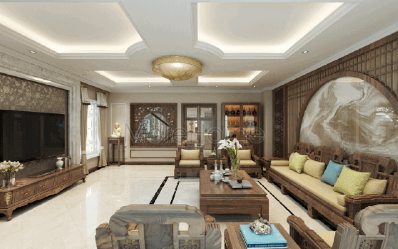 Bố trí nội thất phòng khách sang trọng đẳng cấp tại biệt thự Riverside Nguyễn Duy Trinh Quận 2, Tp. Hồ Chí Minh.